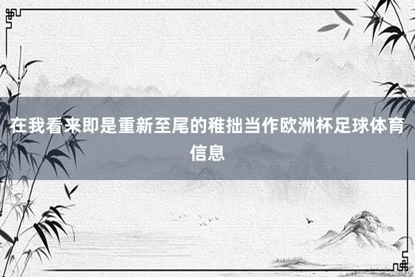 在我看来即是重新至尾的稚拙当作欧洲杯足球体育信息